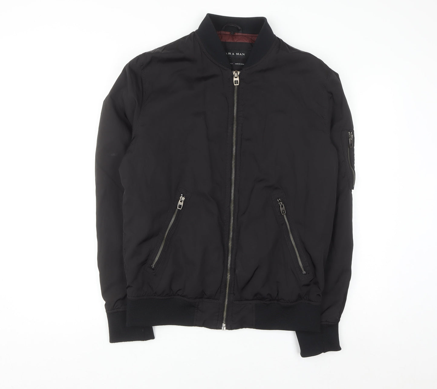ZARA MAN Men's Black Bomber Jacket L Full Zip Lightweight