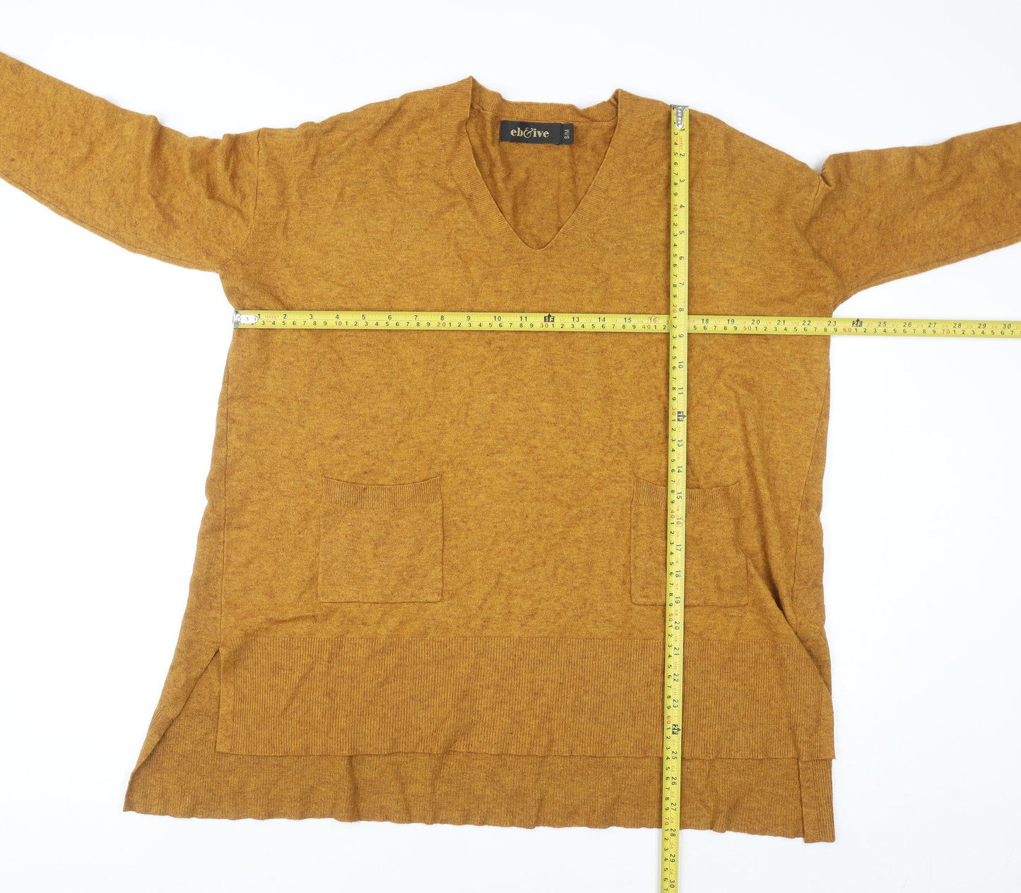 eb&ive Womens Brown V-Neck Tunic Knit Jumper Size S Relaxed Fit