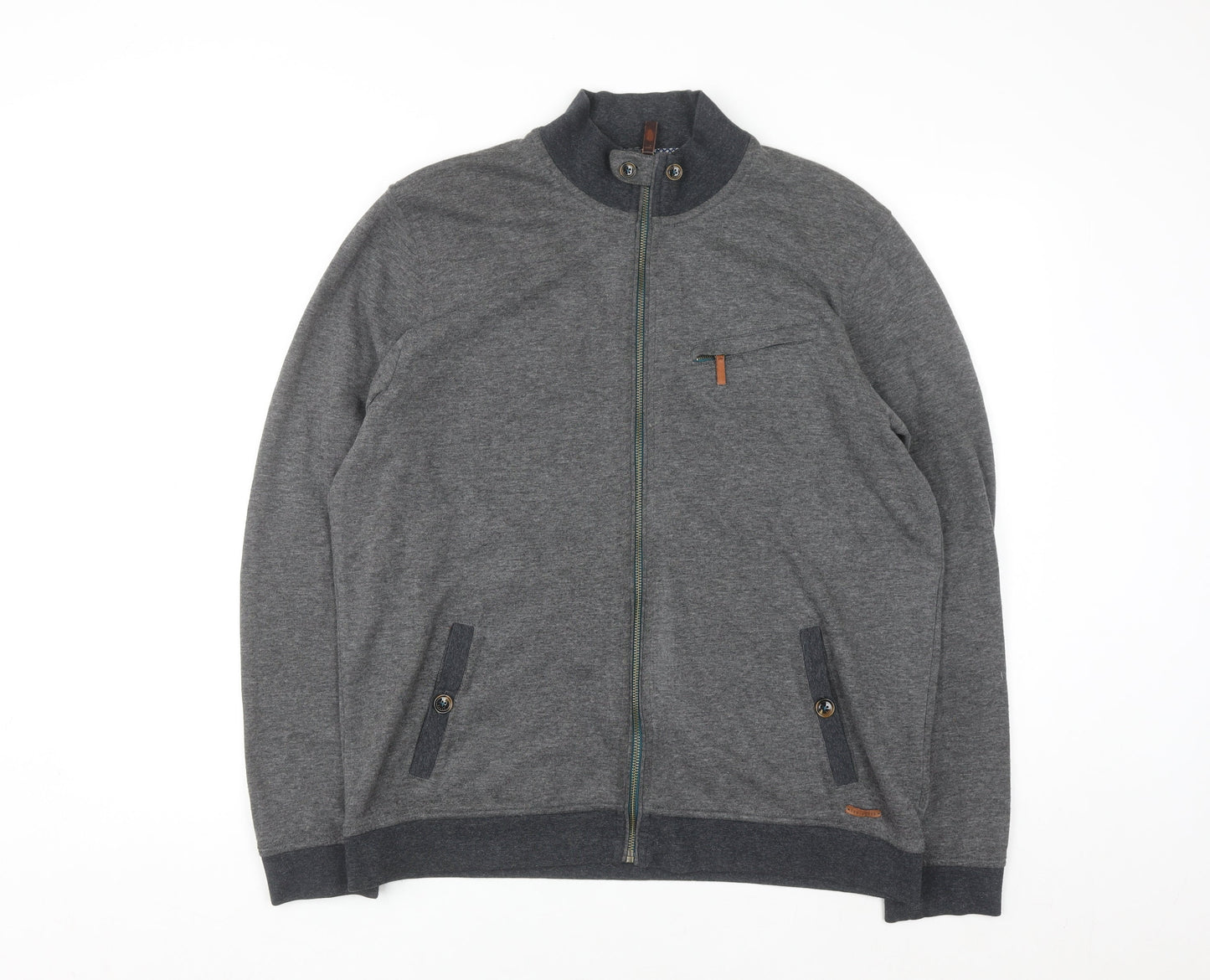 Ted Baker Men's Grey Full Zip Jumper Size XL Cotton Blend
