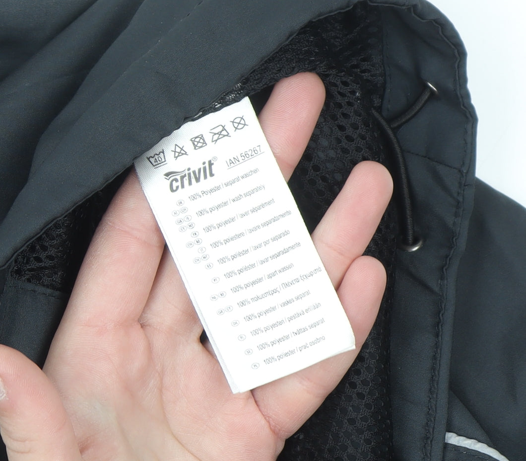 Crivit Men's Black M Windbreaker Jacket Lightweight Reflective Zip