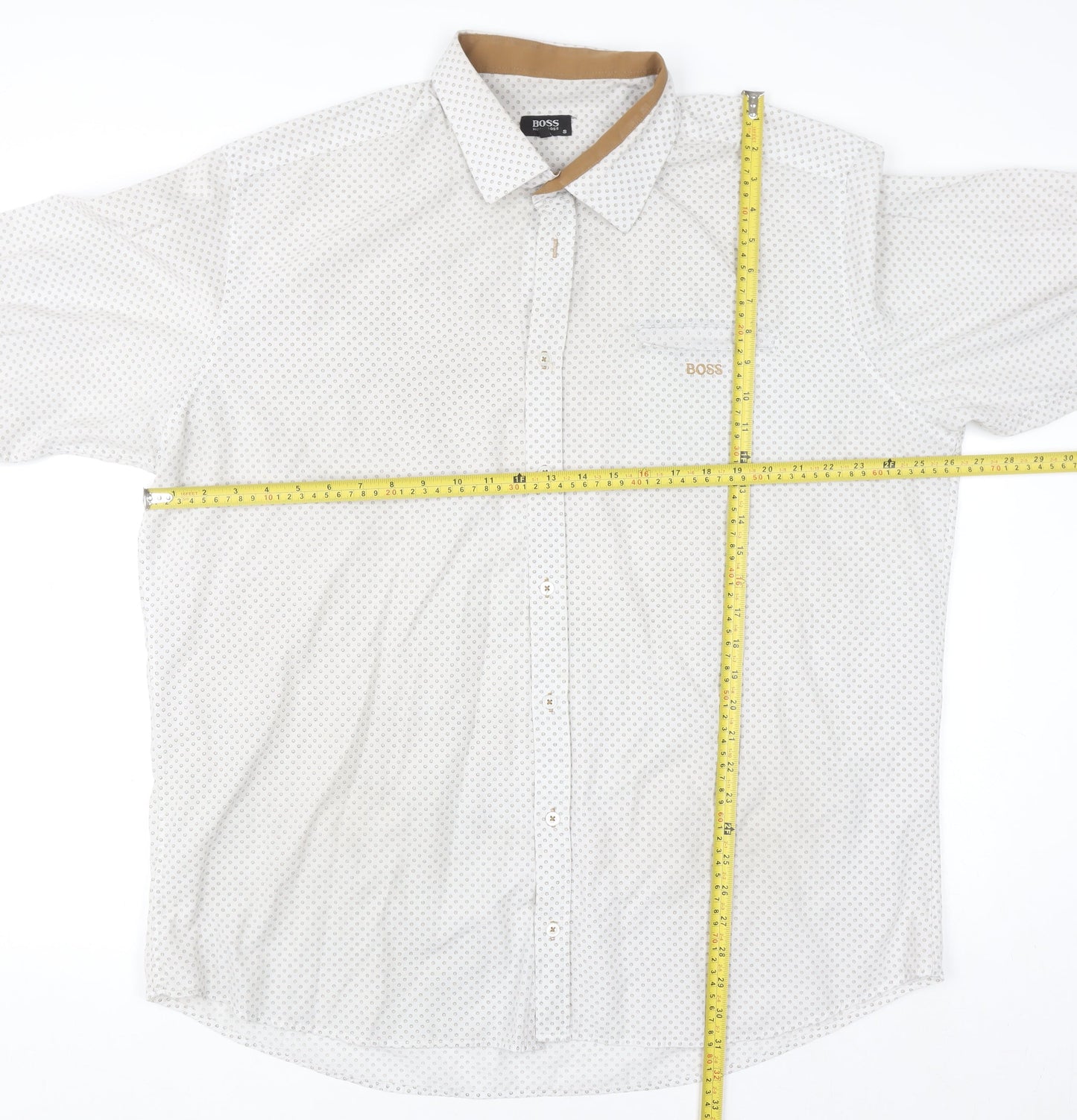 Hugo Boss Men's White Printed Long Sleeve Cotton Button-Up Shirt 5XL