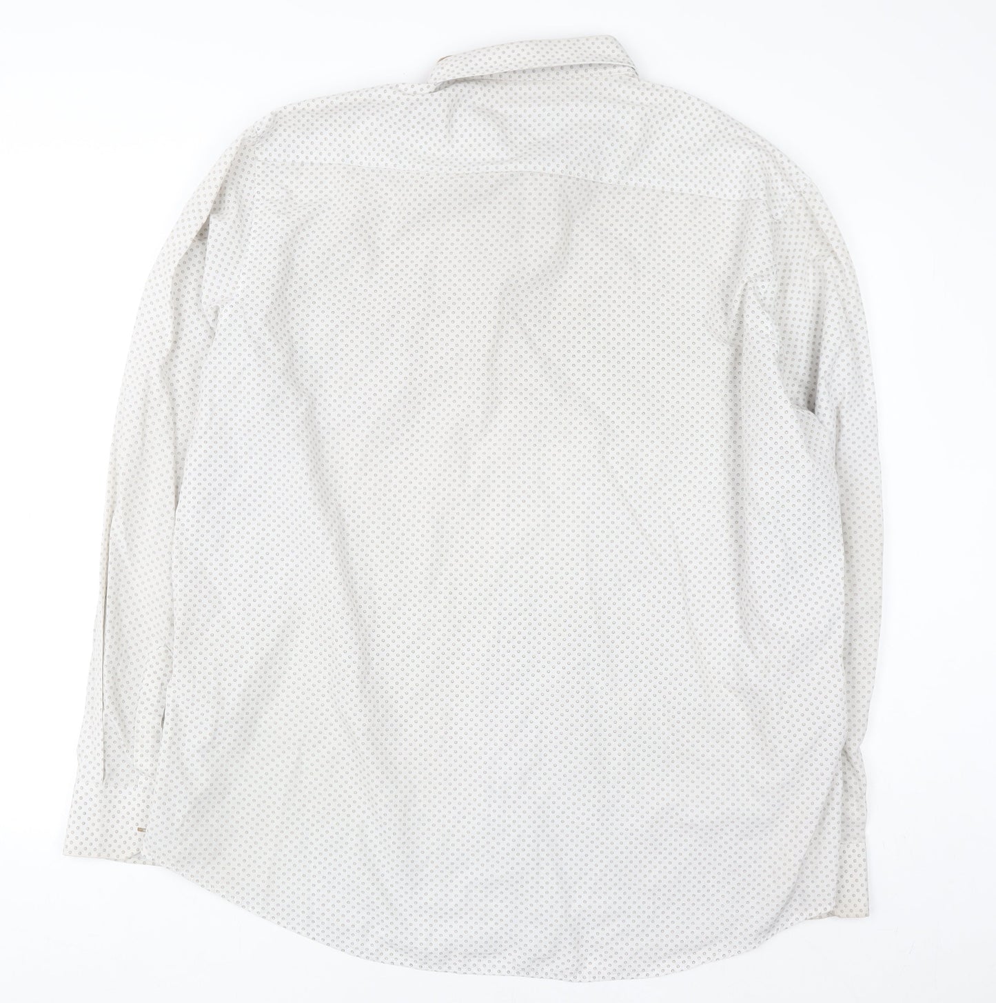 Hugo Boss Men's White Printed Long Sleeve Cotton Button-Up Shirt 5XL