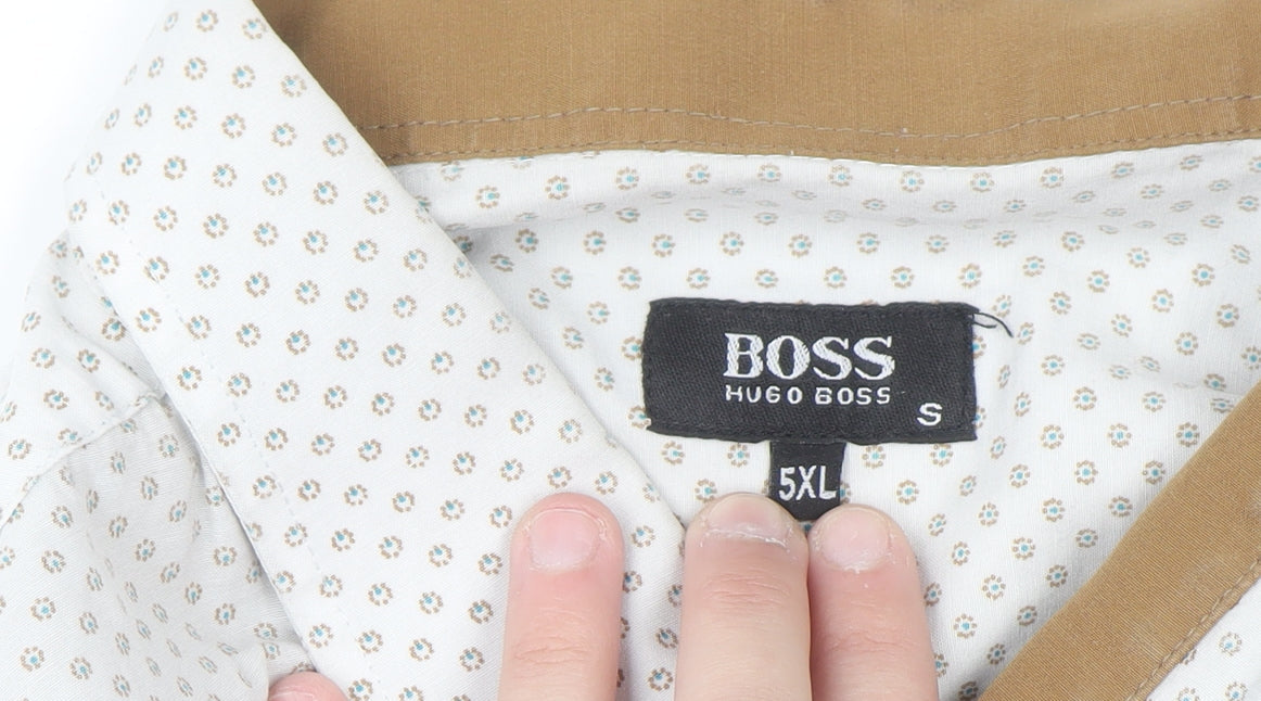 Hugo Boss Men's White Printed Long Sleeve Cotton Button-Up Shirt 5XL
