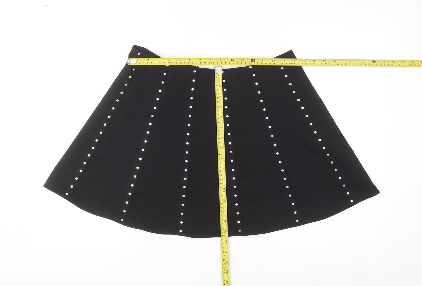 Savida Women’s Black Studded A-Line Short Skirt Size 14