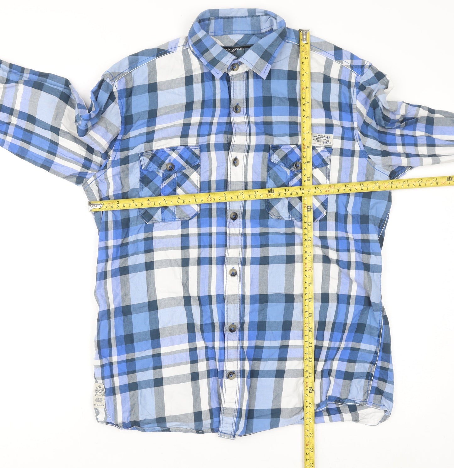 Next Men's Blue Check Slim Fit Long Sleeve Button-Up Shirt M