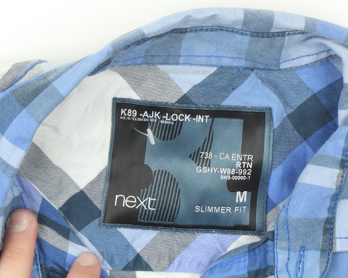 Next Men's Blue Check Slim Fit Long Sleeve Button-Up Shirt M