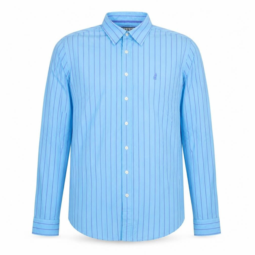 Thomas Pink Men's Blue Striped Classic Fit Cotton Long Sleeve Shirt M