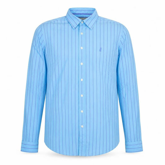 Thomas Pink Men's Blue Striped Classic Fit Cotton Long Sleeve Shirt M