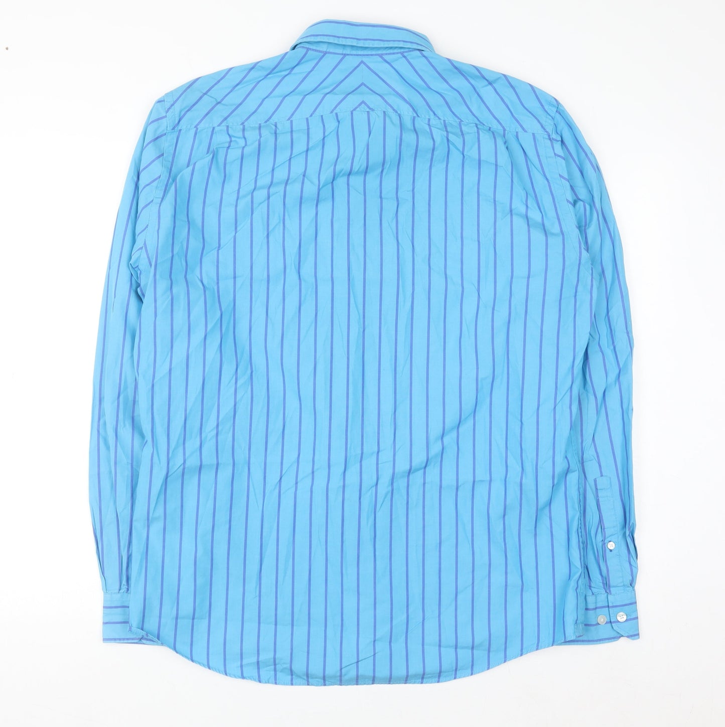 Thomas Pink Men's Blue Striped Classic Fit Cotton Long Sleeve Shirt M