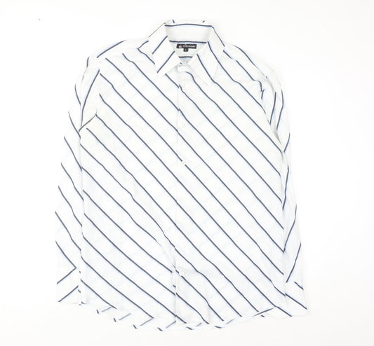 Precision Men’s White Striped Long Sleeve Regular Fit Button-Up Shirt L