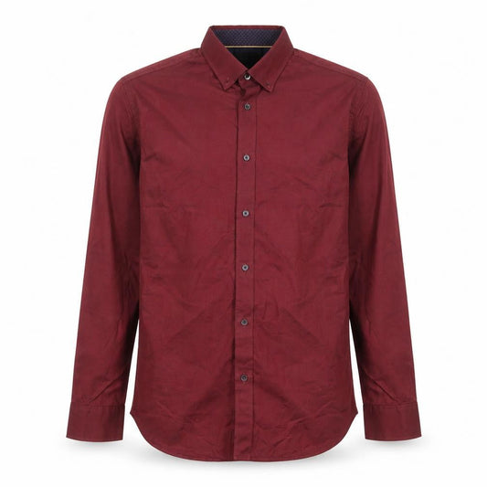RESERVED Men's Red Slim Fit Button-Up Long Sleeve Cotton Shirt M