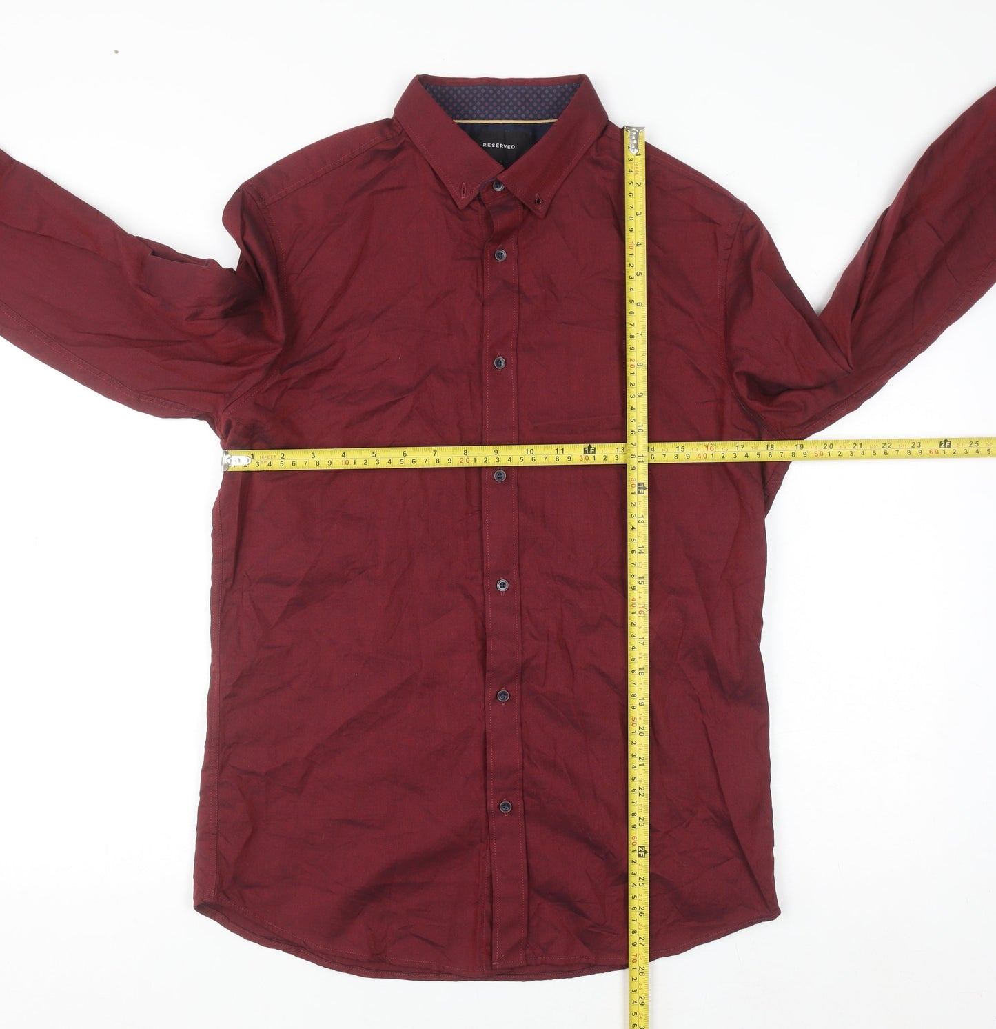 Reserved Men's Red Slim Fit Button-Up Long Sleeve Cotton Shirt M
