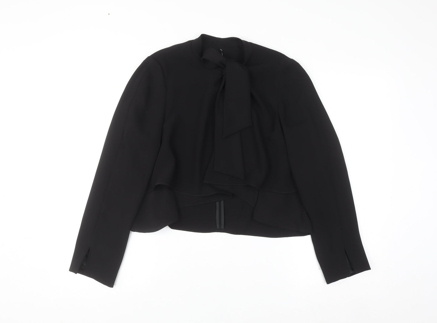 Zara Women Black Bow Neck Long Sleeve Wrap Blouse Size 12