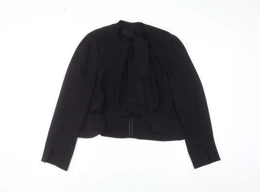 Zara Women Black Bow Neck Long Sleeve Wrap Blouse Size 12