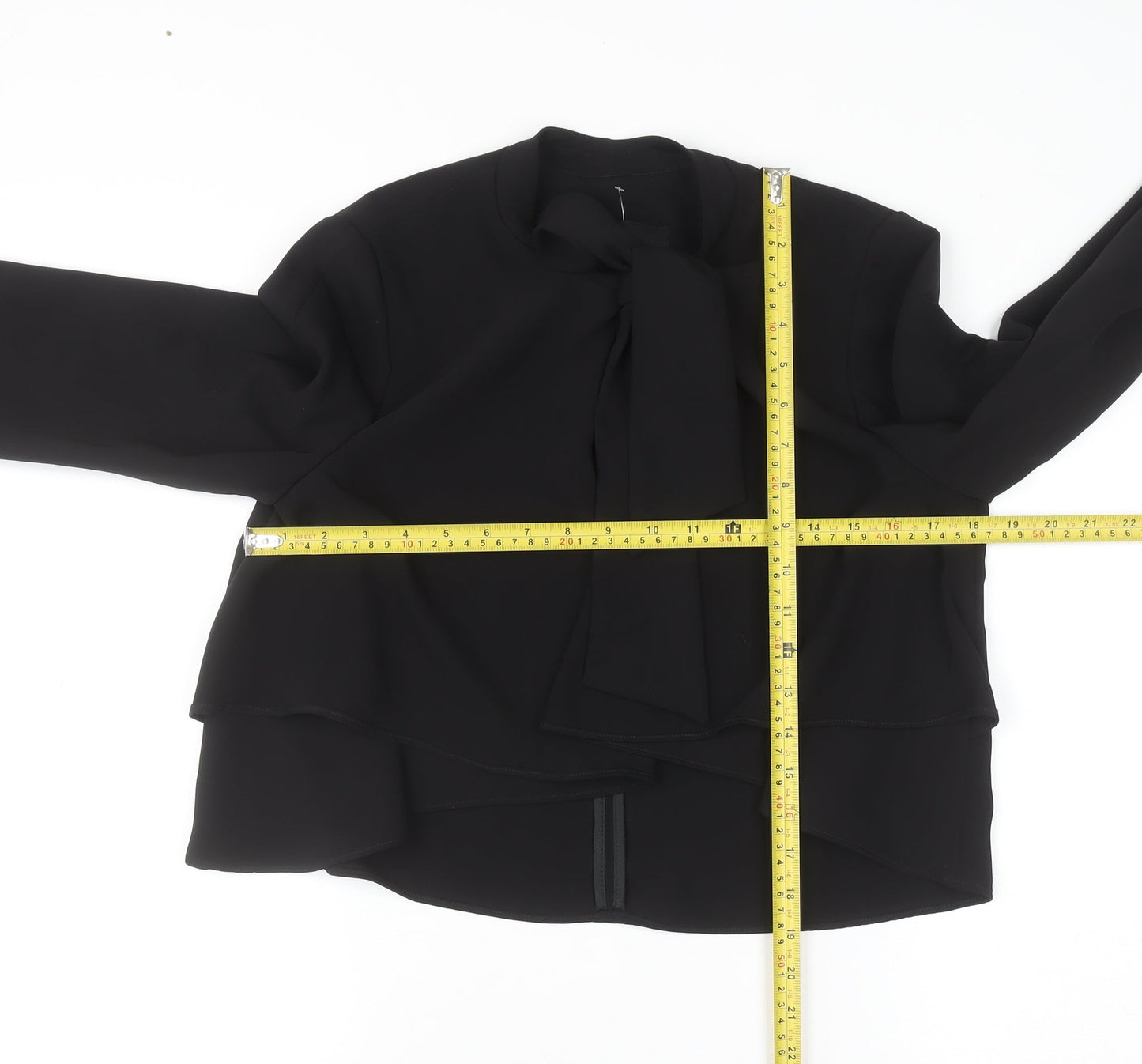 Zara Women Black Bow Neck Long Sleeve Wrap Blouse Size 12