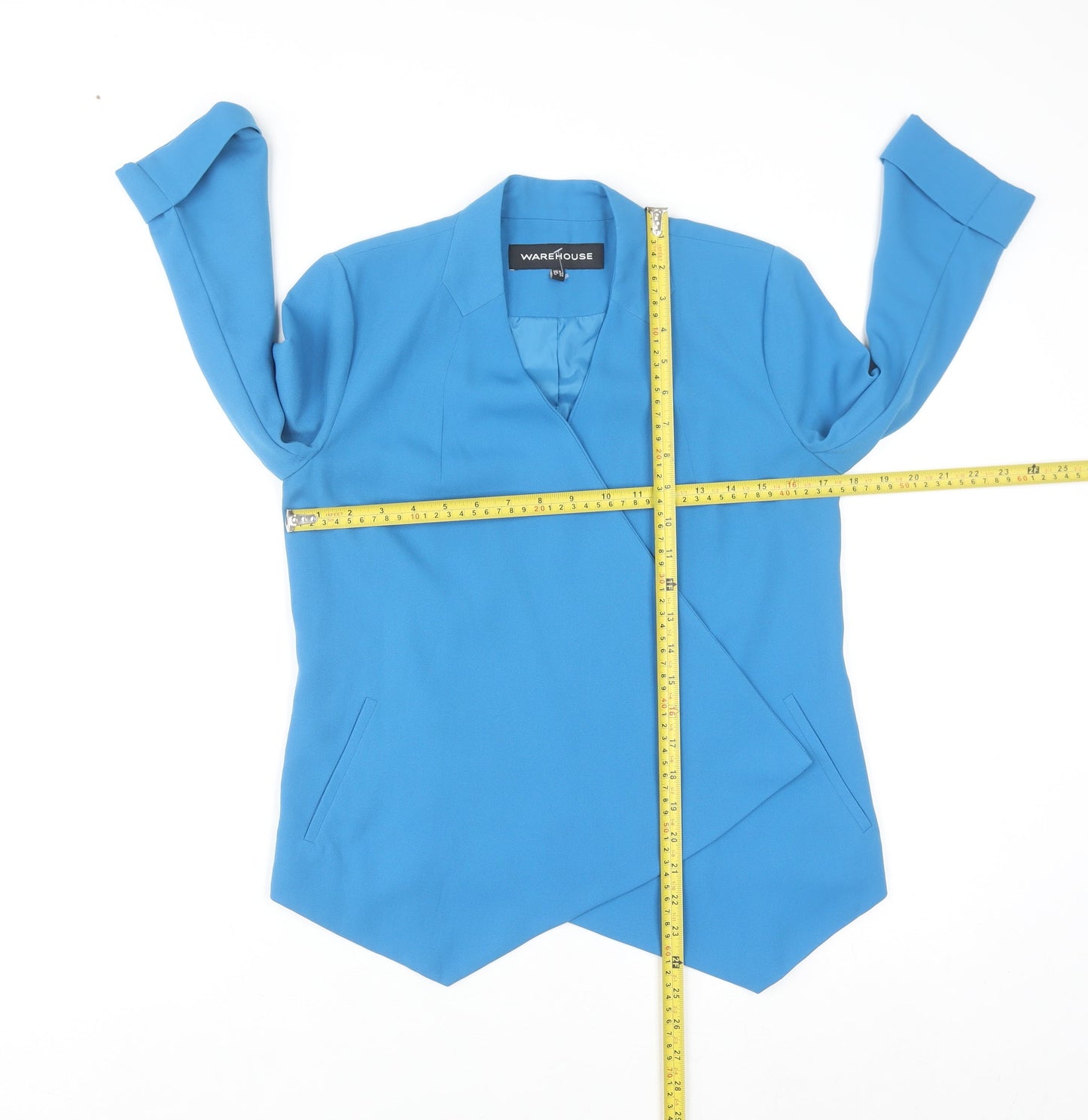 Warehouse Women Blue Regular Fit Lined Open Front Blazer UK 8