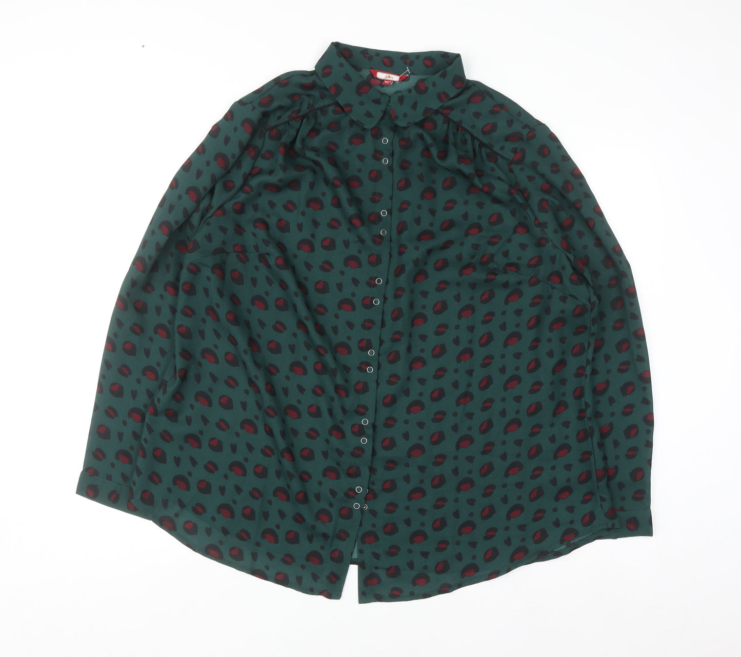 Joe Browns Womens Green Animal Print Long Sleeve Button-Up Shirt Size 20