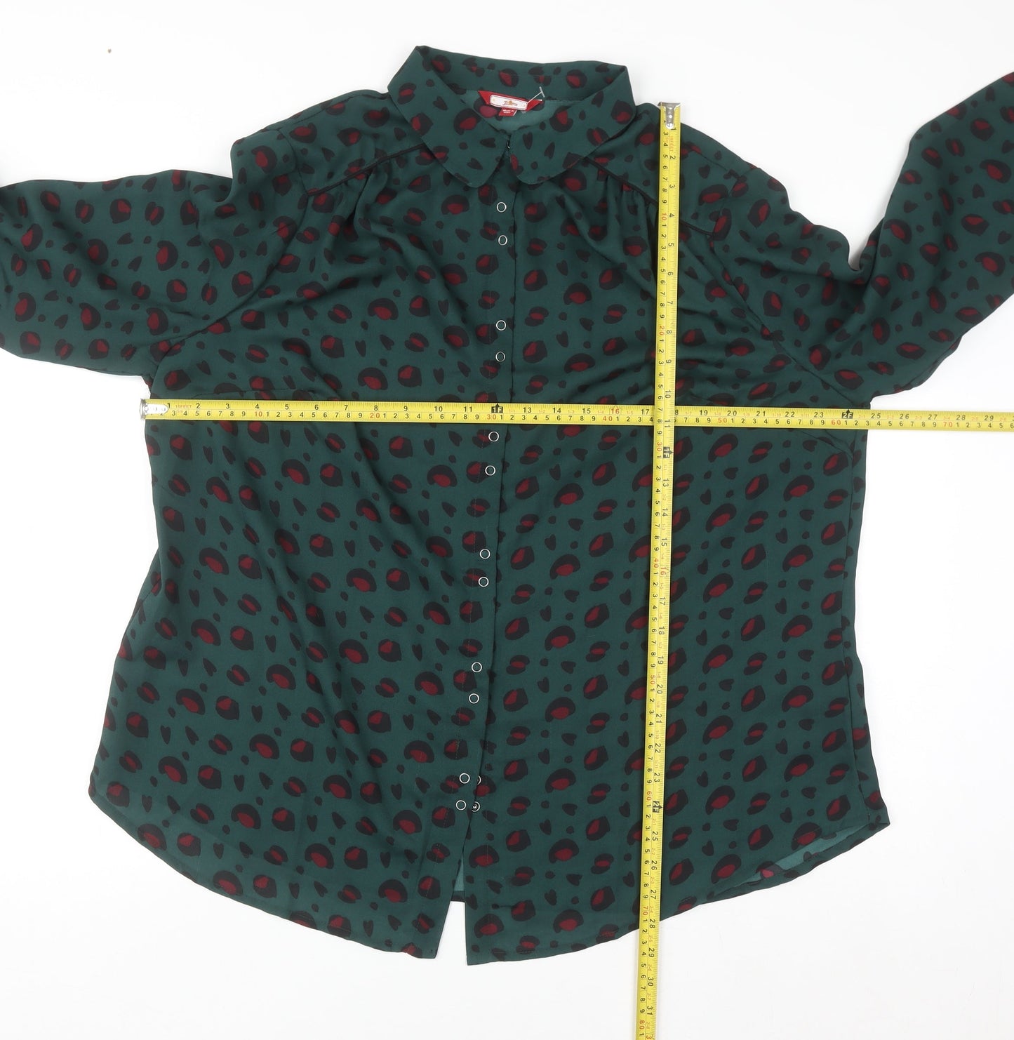 Joe Browns Womens Green Animal Print Long Sleeve Button-Up Shirt Size 20