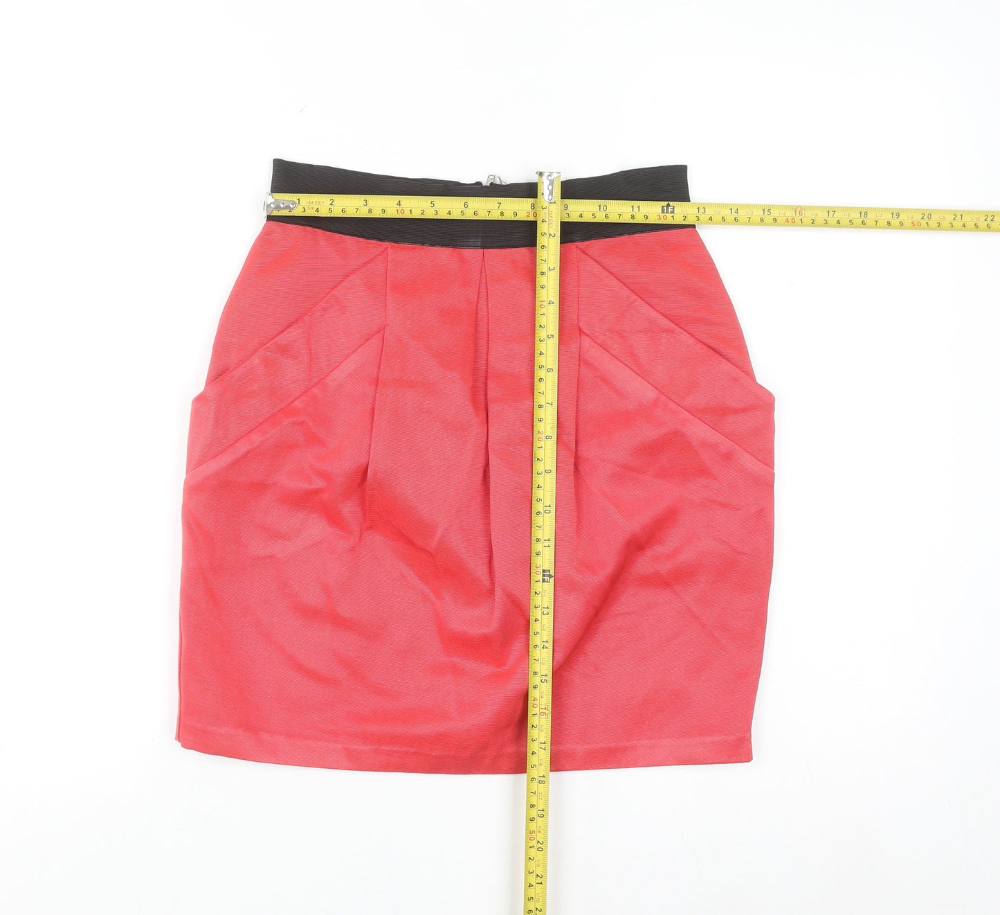 Oasis Women Red Short Pencil Skirt Size 8 Cotton Blend Zip Back