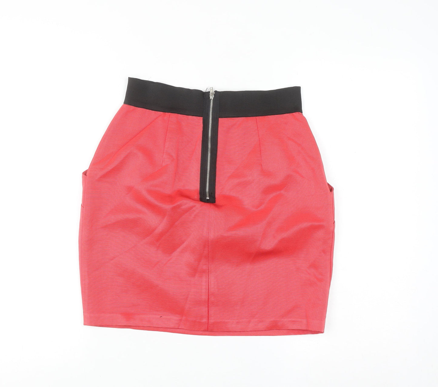Oasis Women Red Short Pencil Skirt Size 8 Cotton Blend Zip Back