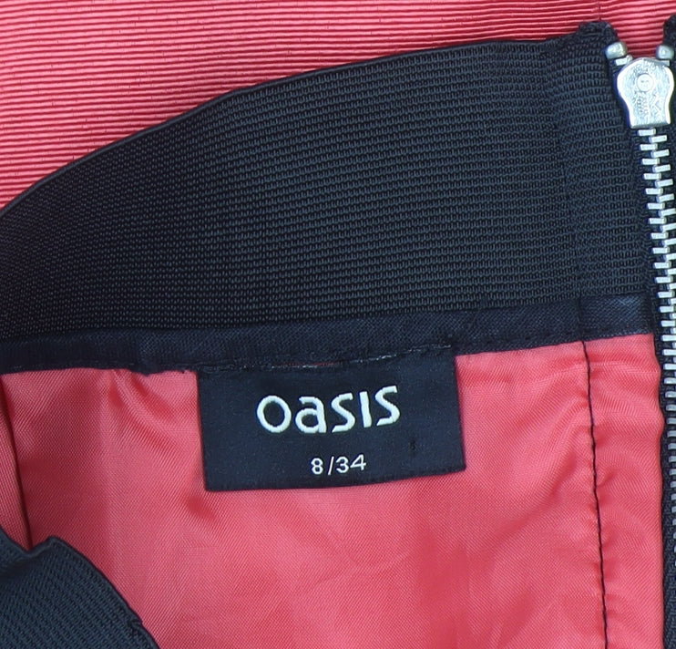 Oasis Women Red Short Pencil Skirt Size 8 Cotton Blend Zip Back