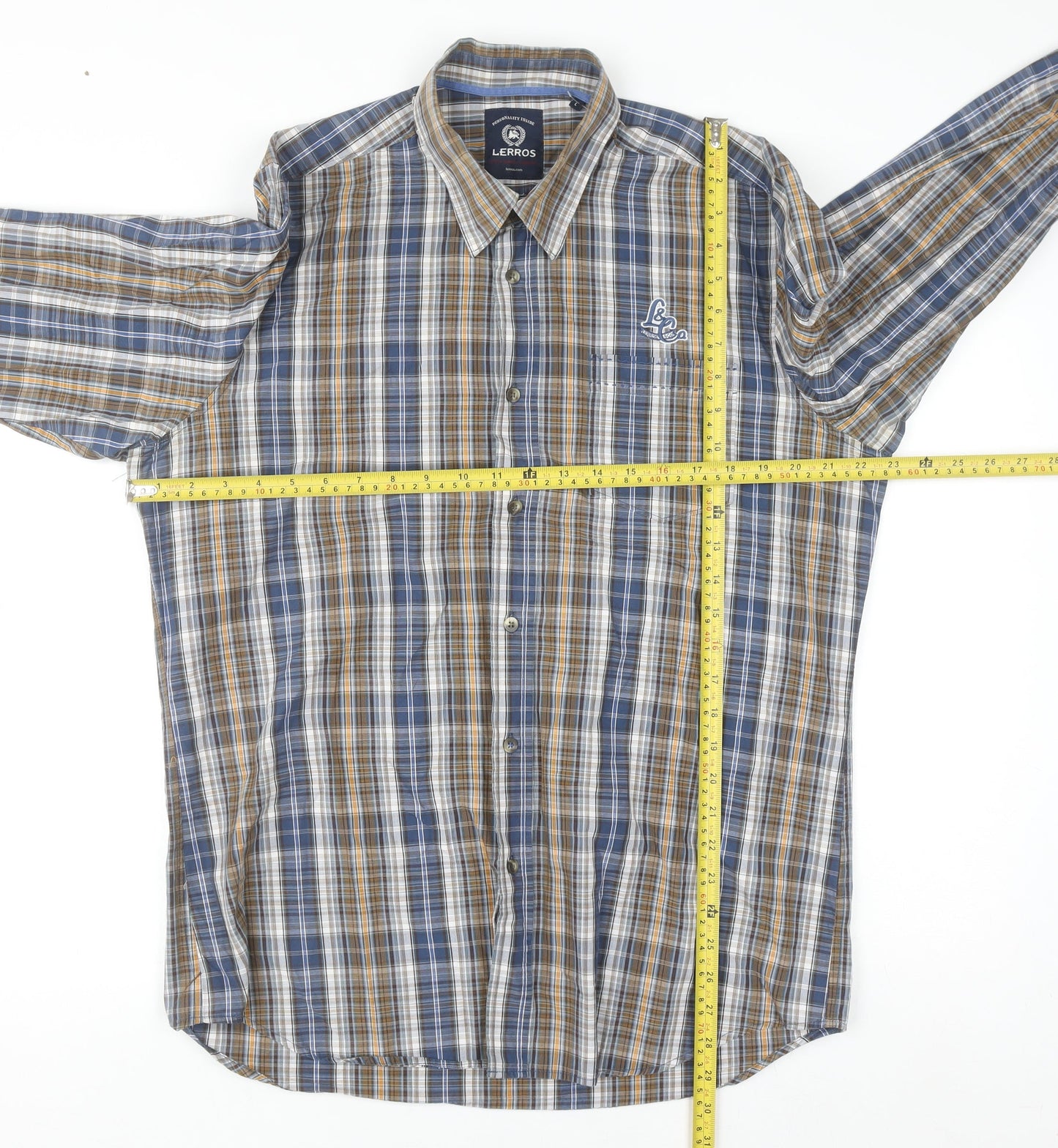 Lerros Men's Blue Check Long Sleeve Cotton Button-Up Shirt Size L