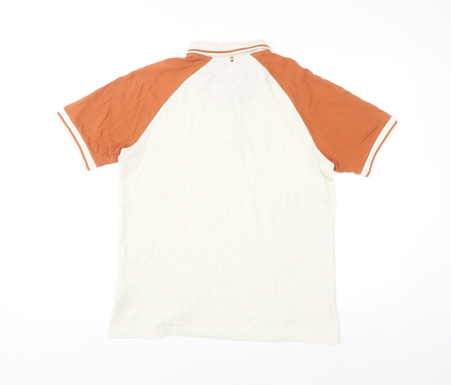 Pretty Green Men's Ivory and Orange Cotton Polo Shirt Size M