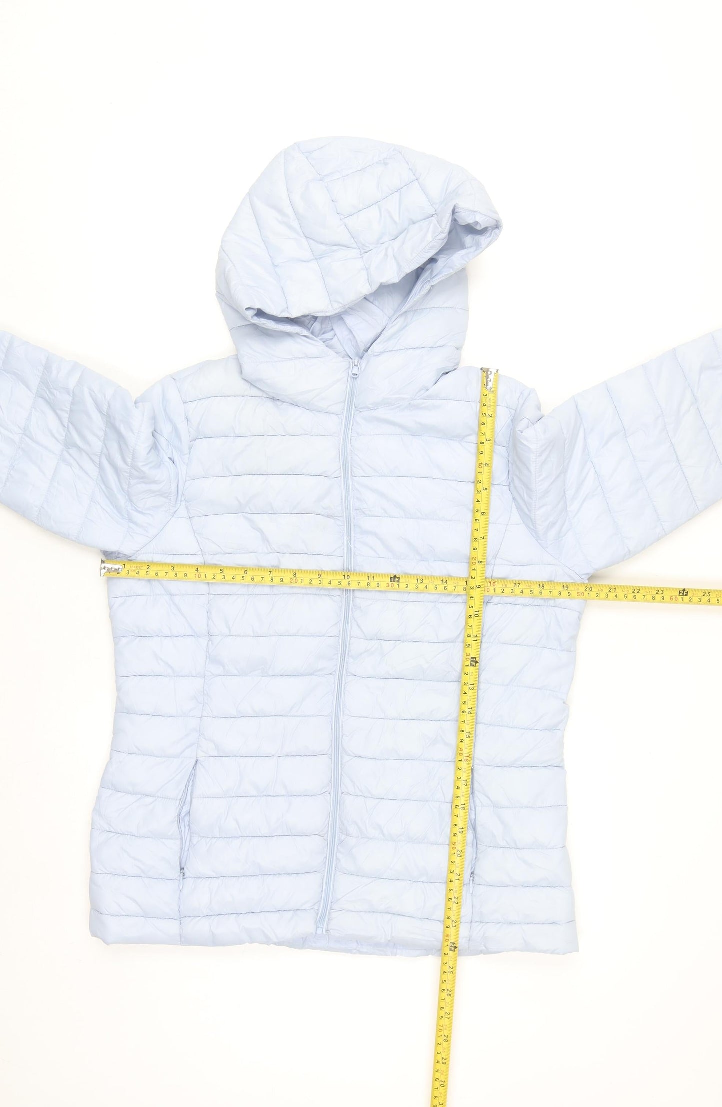 Dunnes Stores Womens Pale Blue Puffer Jacket Size 12 Hooded Zip Winter Coat