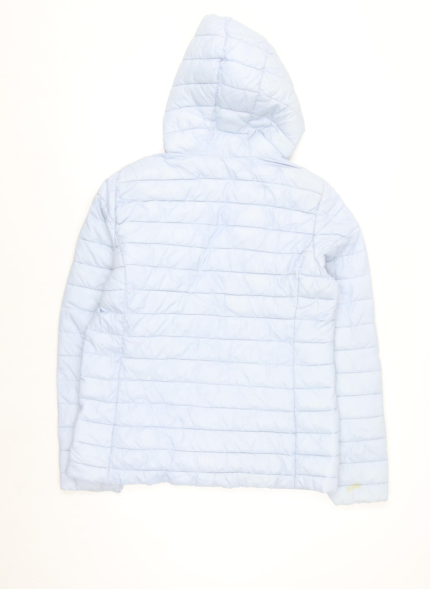 Dunnes Stores Womens Pale Blue Puffer Jacket Size 12 Hooded Zip Winter Coat