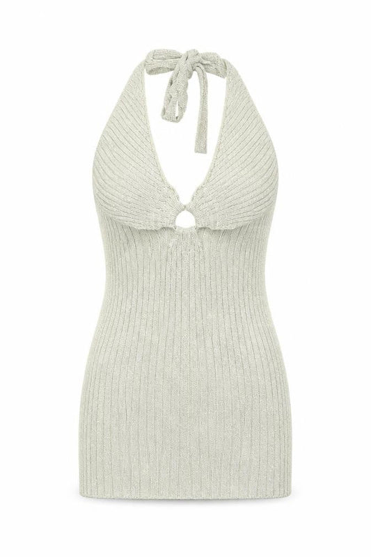 PRETTYLITTLETHING Women’s Gold Halter Bodycon Knit Mini Dress Size S