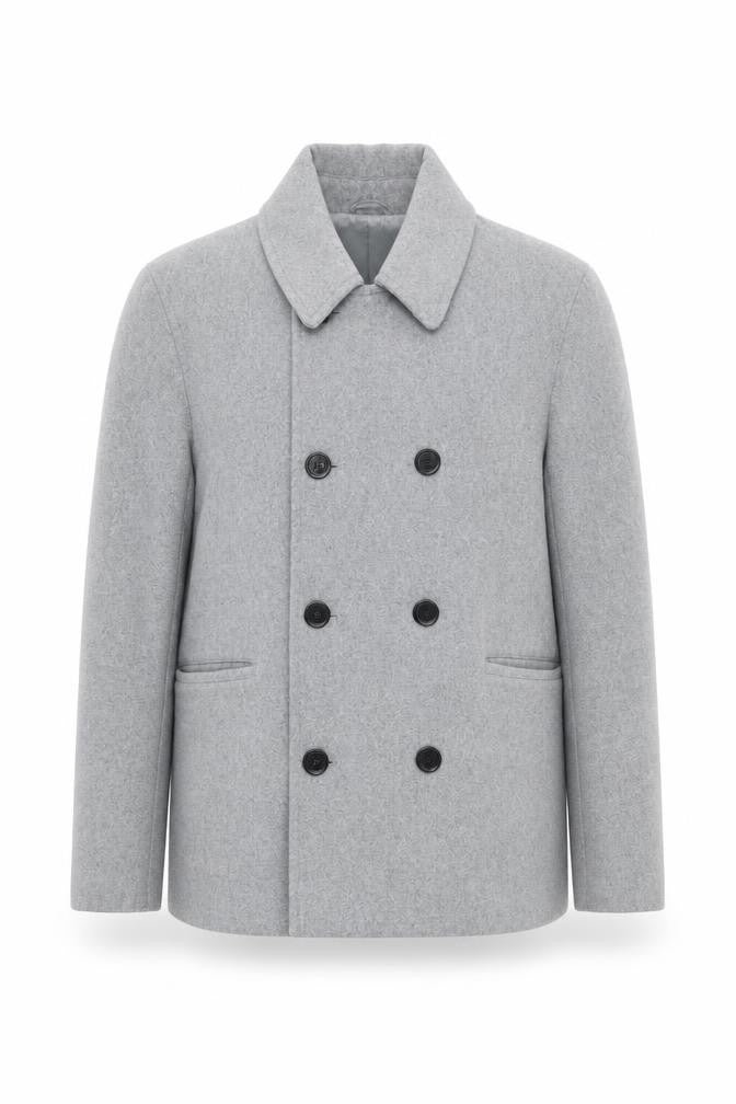 boohooMAN Men’s Grey Wool Blend Pea Coat Size M Regular Fit