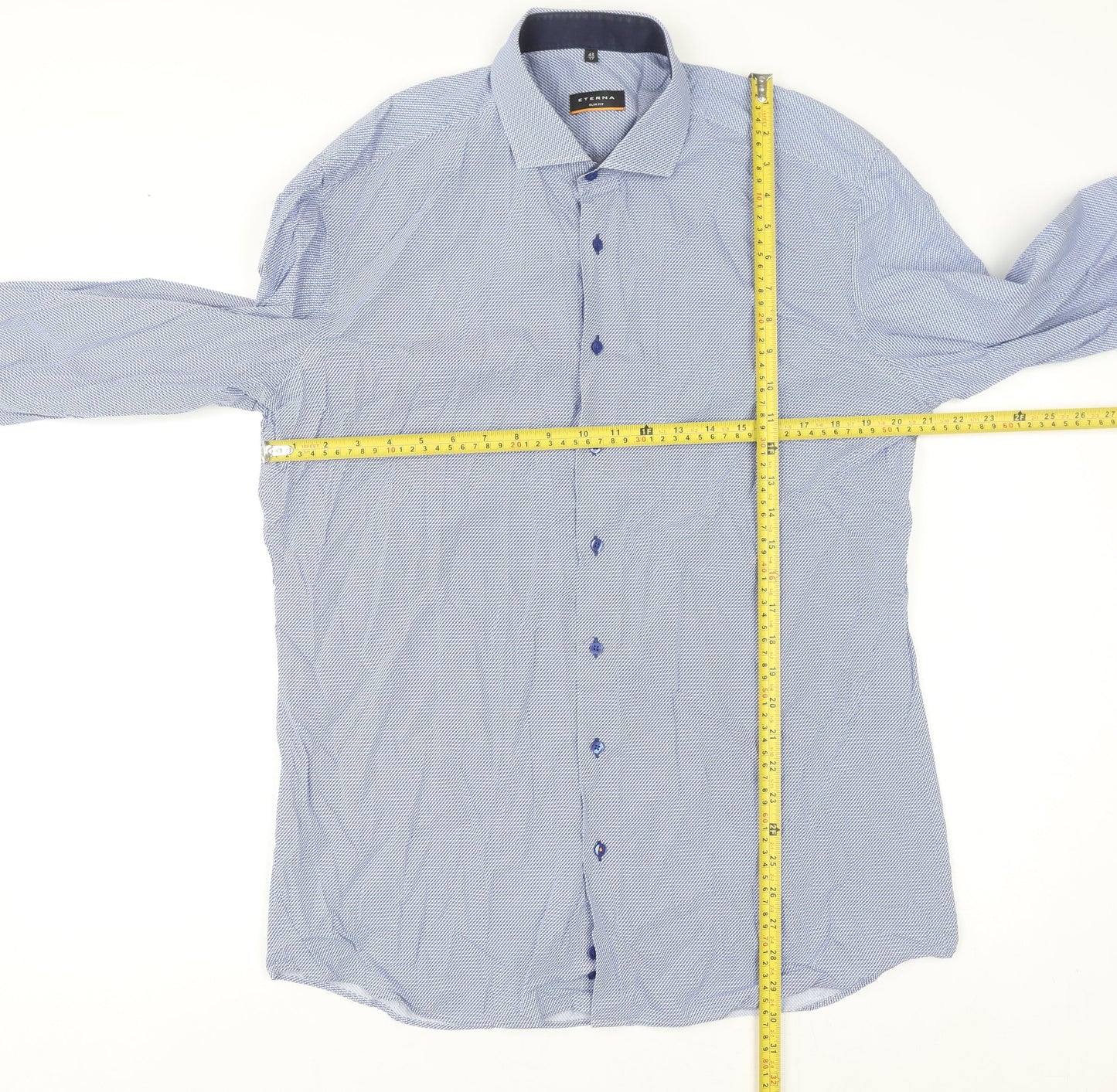 Eterna Men's Blue Slim Fit Long Sleeve Cotton Button-Up Shirt Size 17