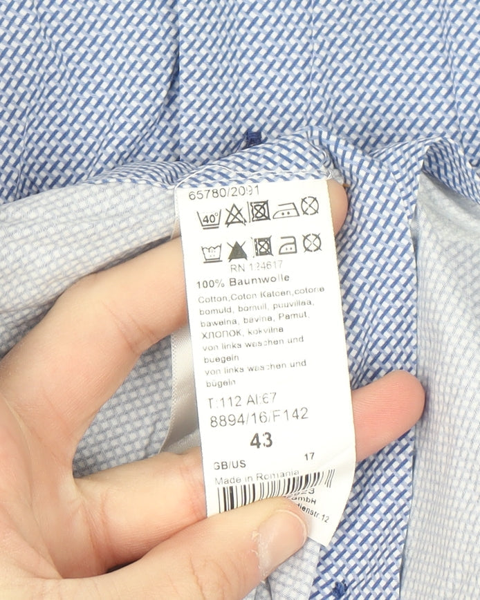 Eterna Men's Blue Slim Fit Long Sleeve Cotton Button-Up Shirt Size 17