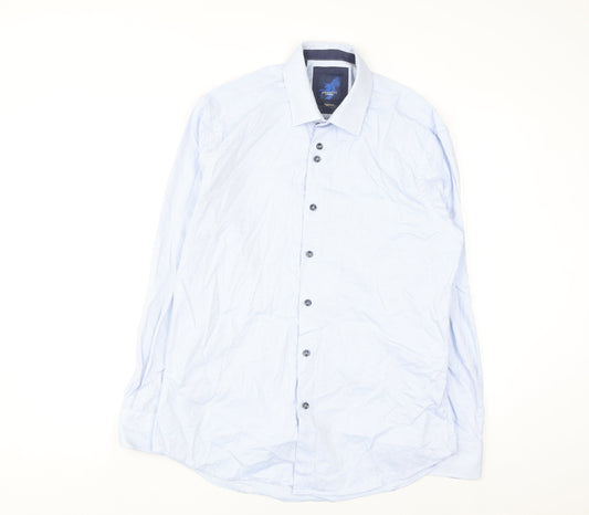 Benetti Luxury Men's Blue Check Slim Fit Cotton Long Sleeve Shirt 16.5in