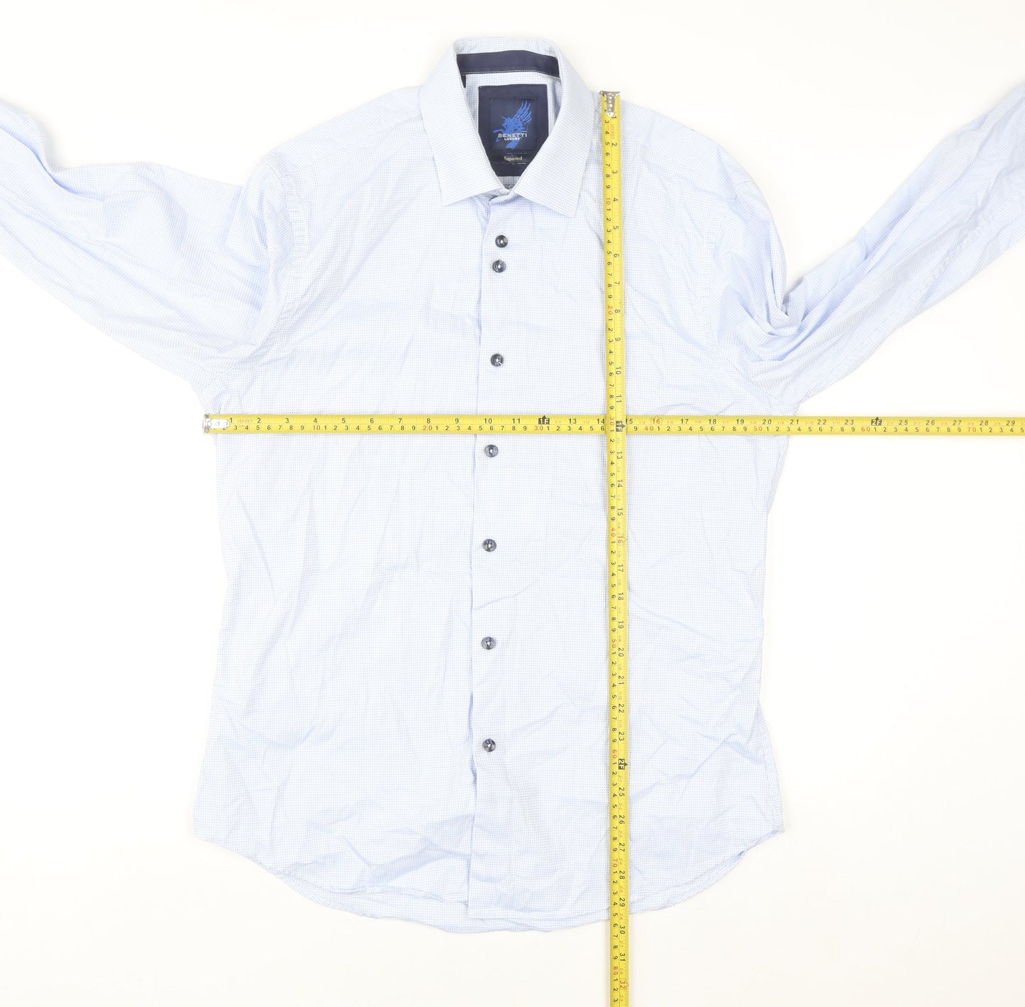 Benetti Luxury Men's Blue Check Slim Fit Cotton Long Sleeve Shirt 16.5in