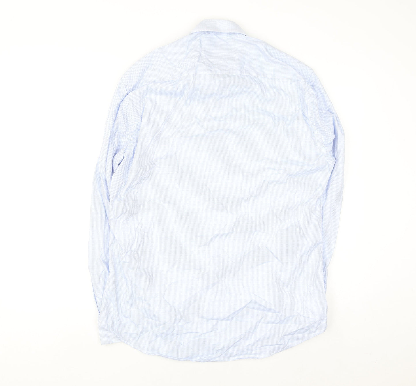 Benetti Luxury Men's Blue Check Slim Fit Cotton Long Sleeve Shirt 16.5in