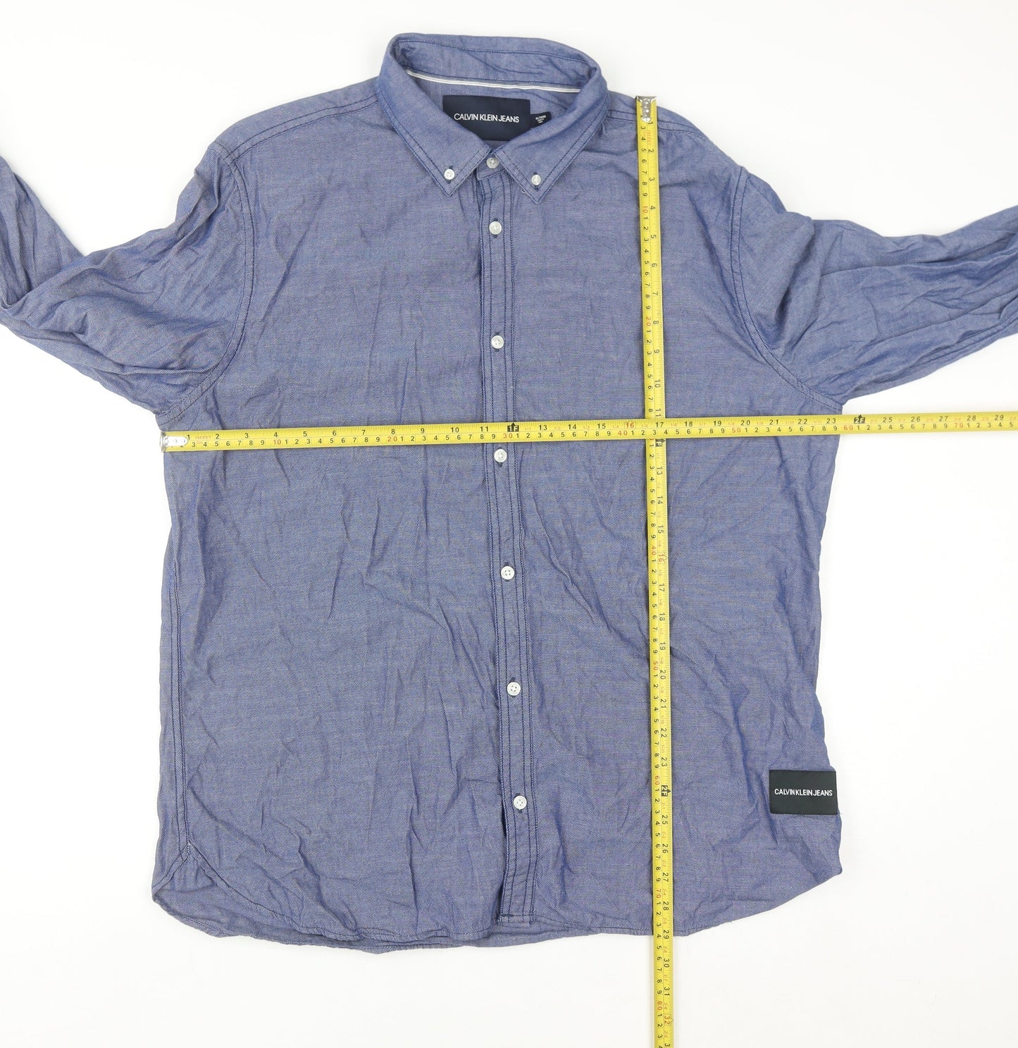 Calvin Klein Jeans Men's Blue Button-Down Long Sleeve Cotton Shirt XL