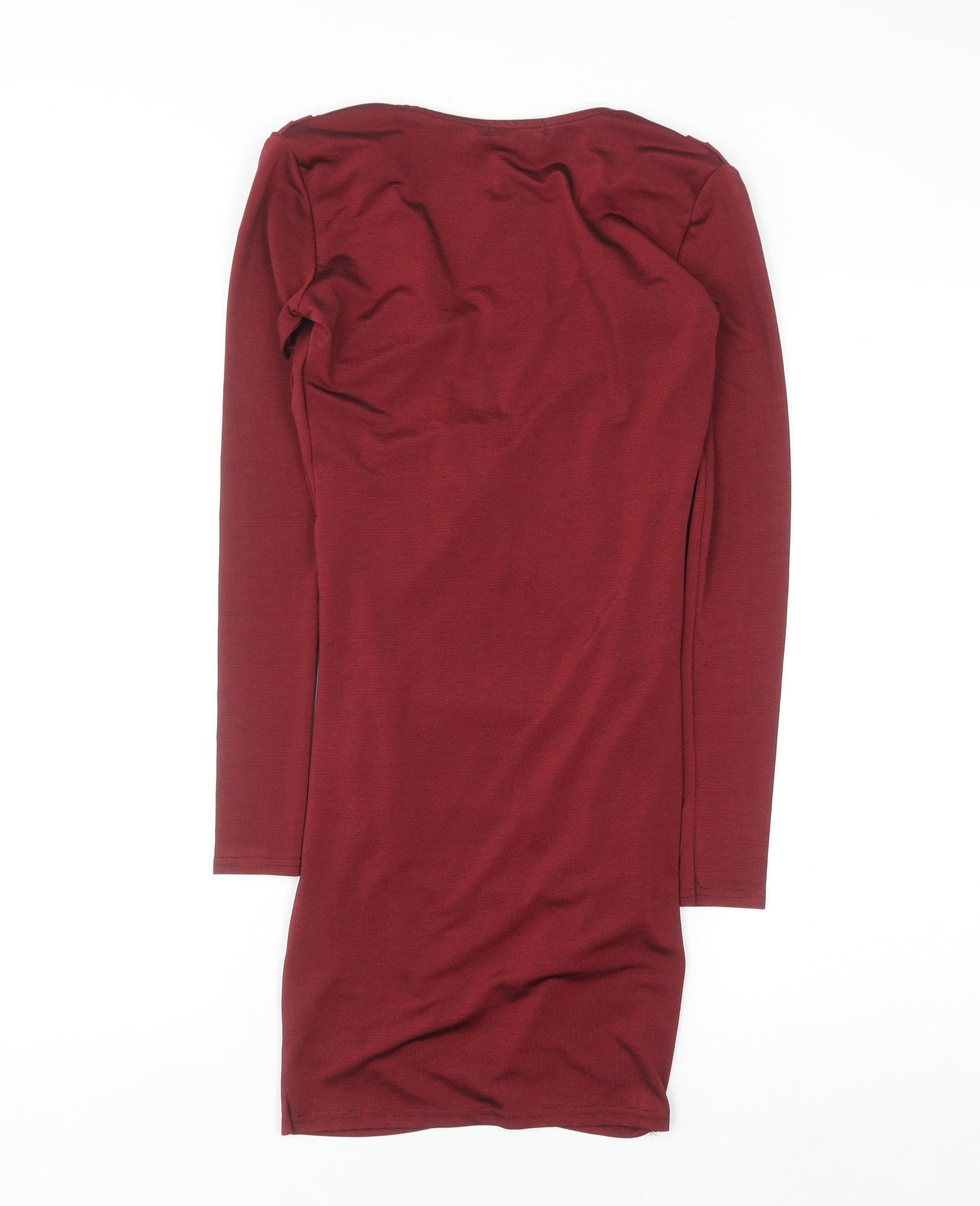 Boohoo Women Red Size 8 Bodycon Long Sleeve Ruched Mini Dress