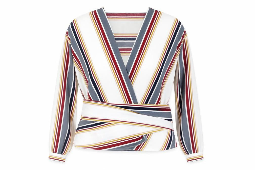 New Look Women’s Multicoloured Stripe Wrap Blouse UK 8