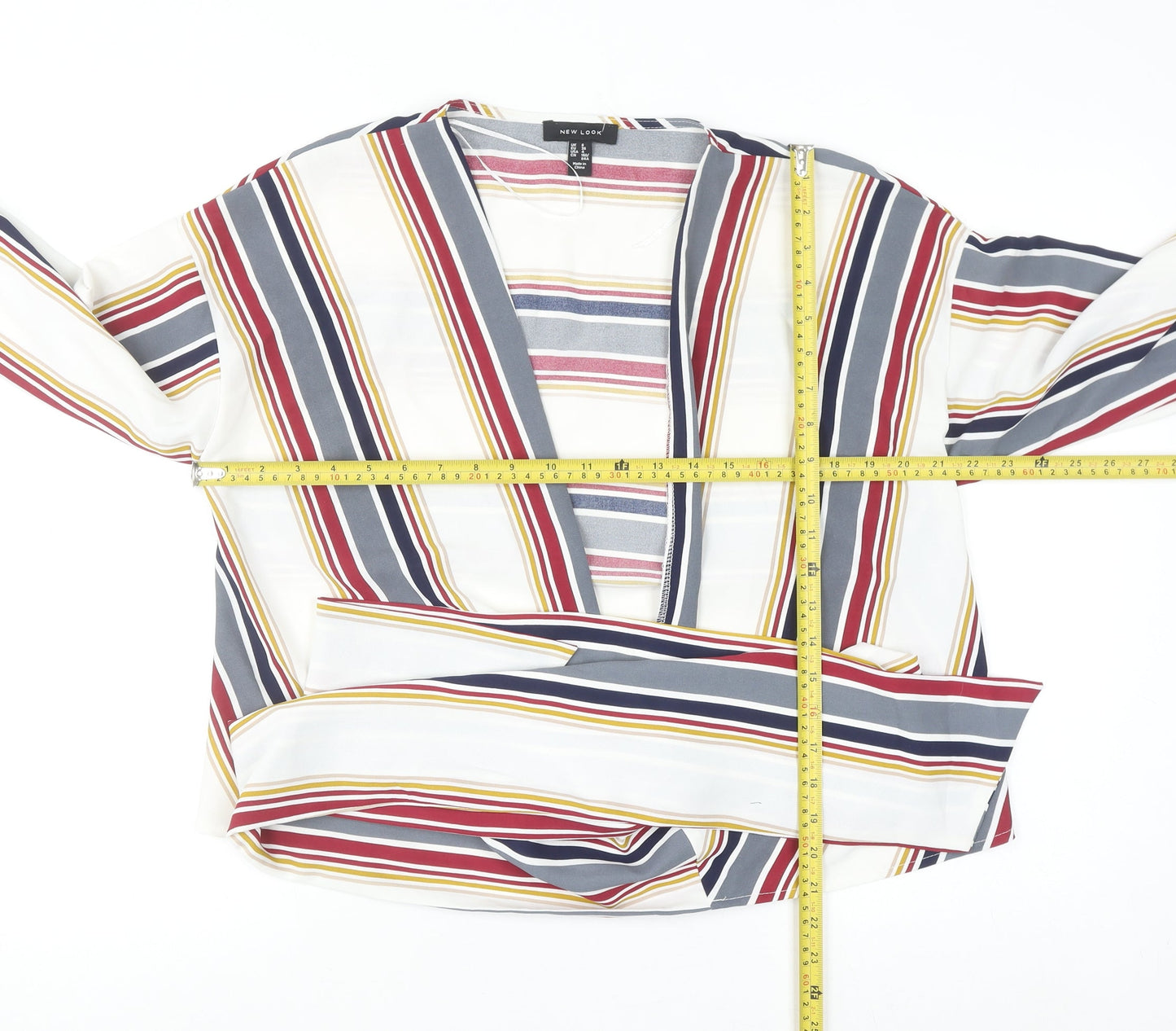 New Look Women’s Multicoloured Stripe Wrap Blouse UK 8