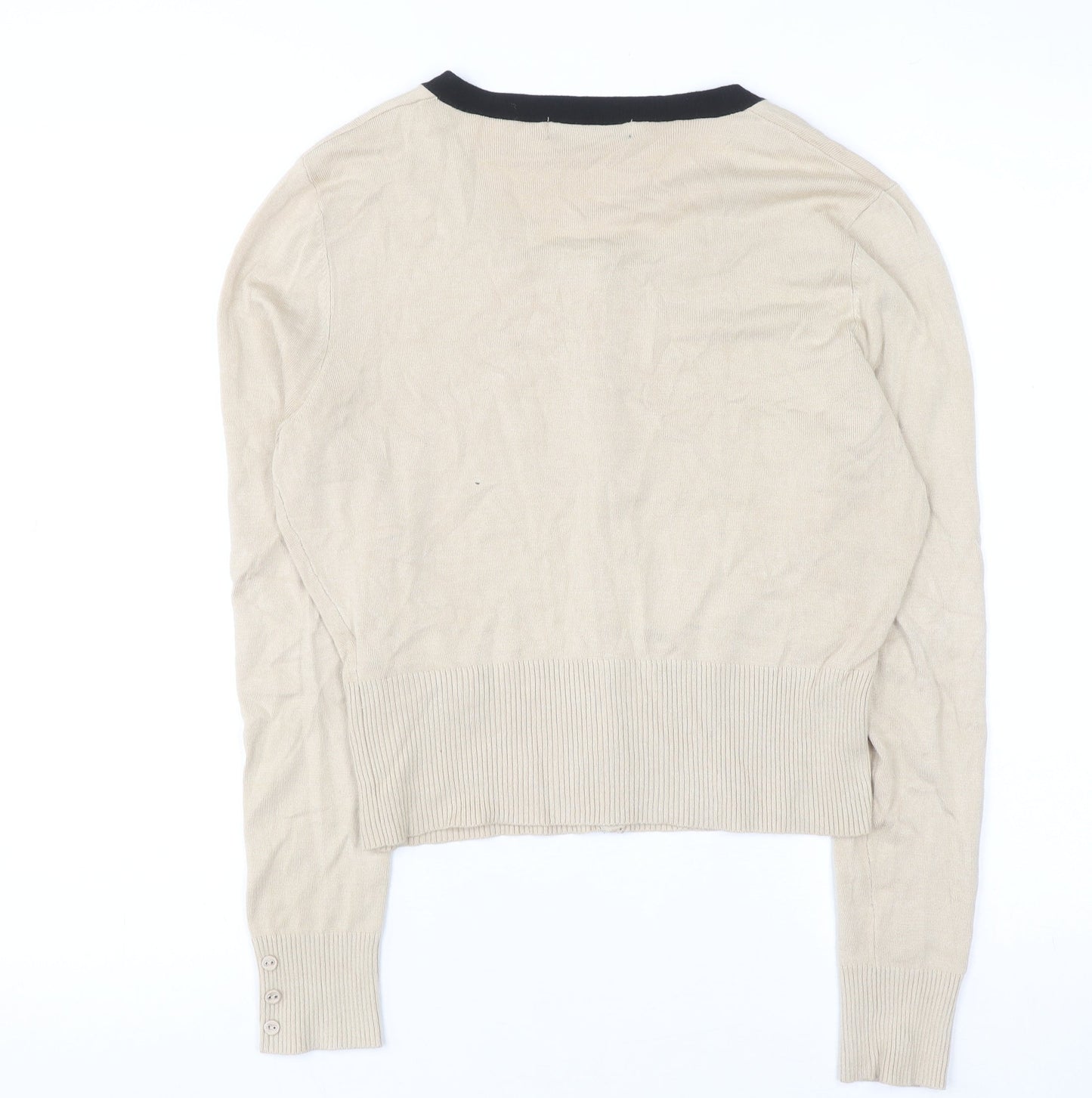 Savida Women’s Beige Black Trim Cardigan UK 12 Long Sleeve Knitwear