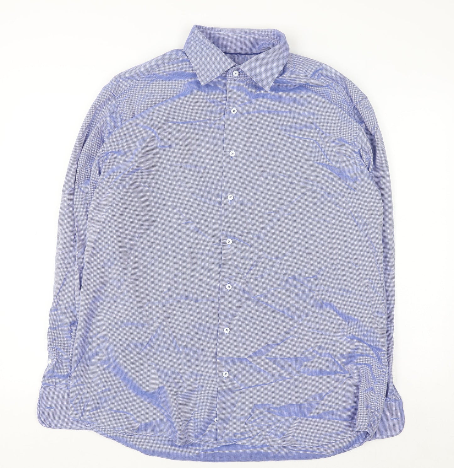 Eterna 1863 Men's Blue Modern Fit Cotton Long Sleeve Button-Up Shirt 17in