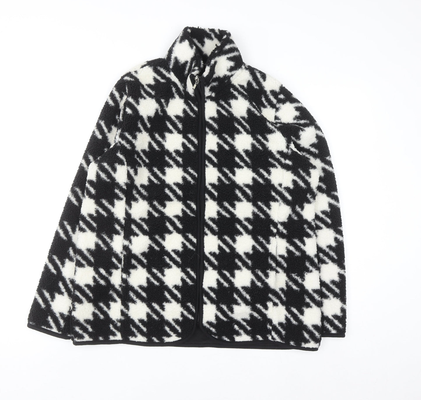 Bonmarché Women Black White Check Fleece Zip Jacket Size 14