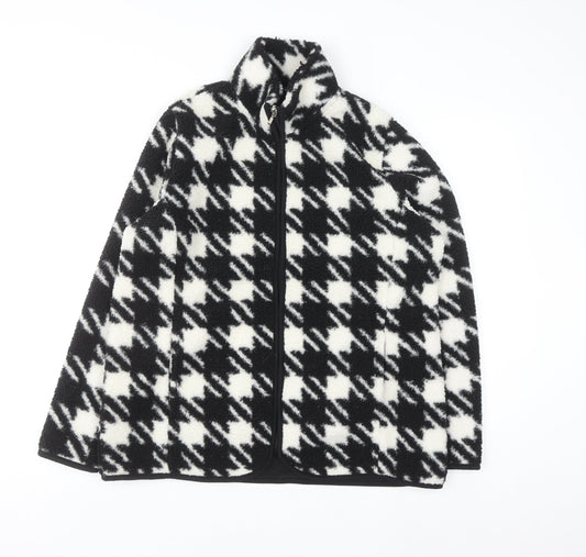 Bonmarché Women Black White Check Fleece Zip Jacket Size 14