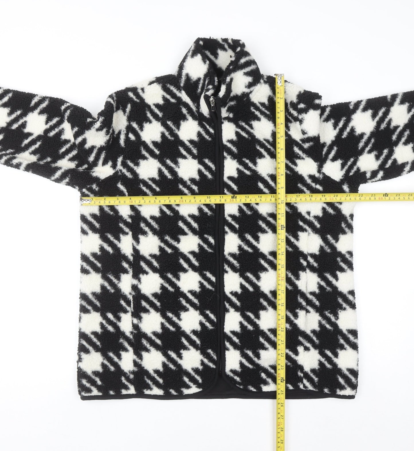 Bonmarché Women Black White Check Fleece Zip Jacket Size 14