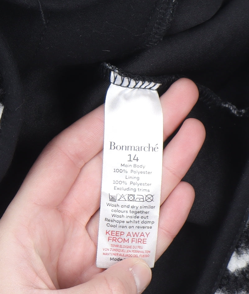 Bonmarché Women Black White Check Fleece Zip Jacket Size 14