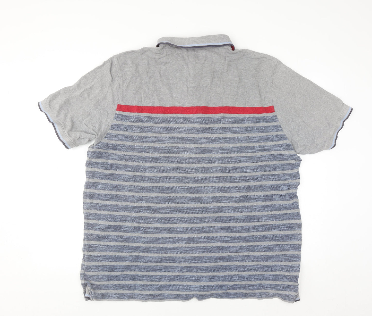 Marks and Spencer Blue Harbour Grey Striped XXL Polo Shirt Mens Regular Fit