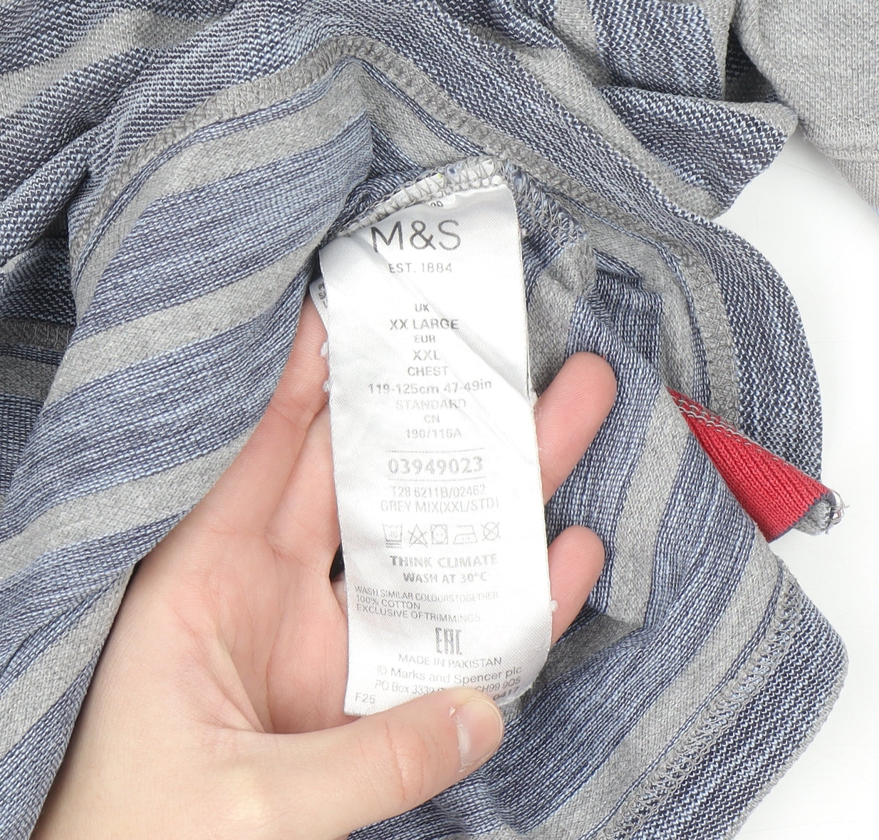 Marks and Spencer Blue Harbour Grey Striped XXL Polo Shirt Mens Regular Fit