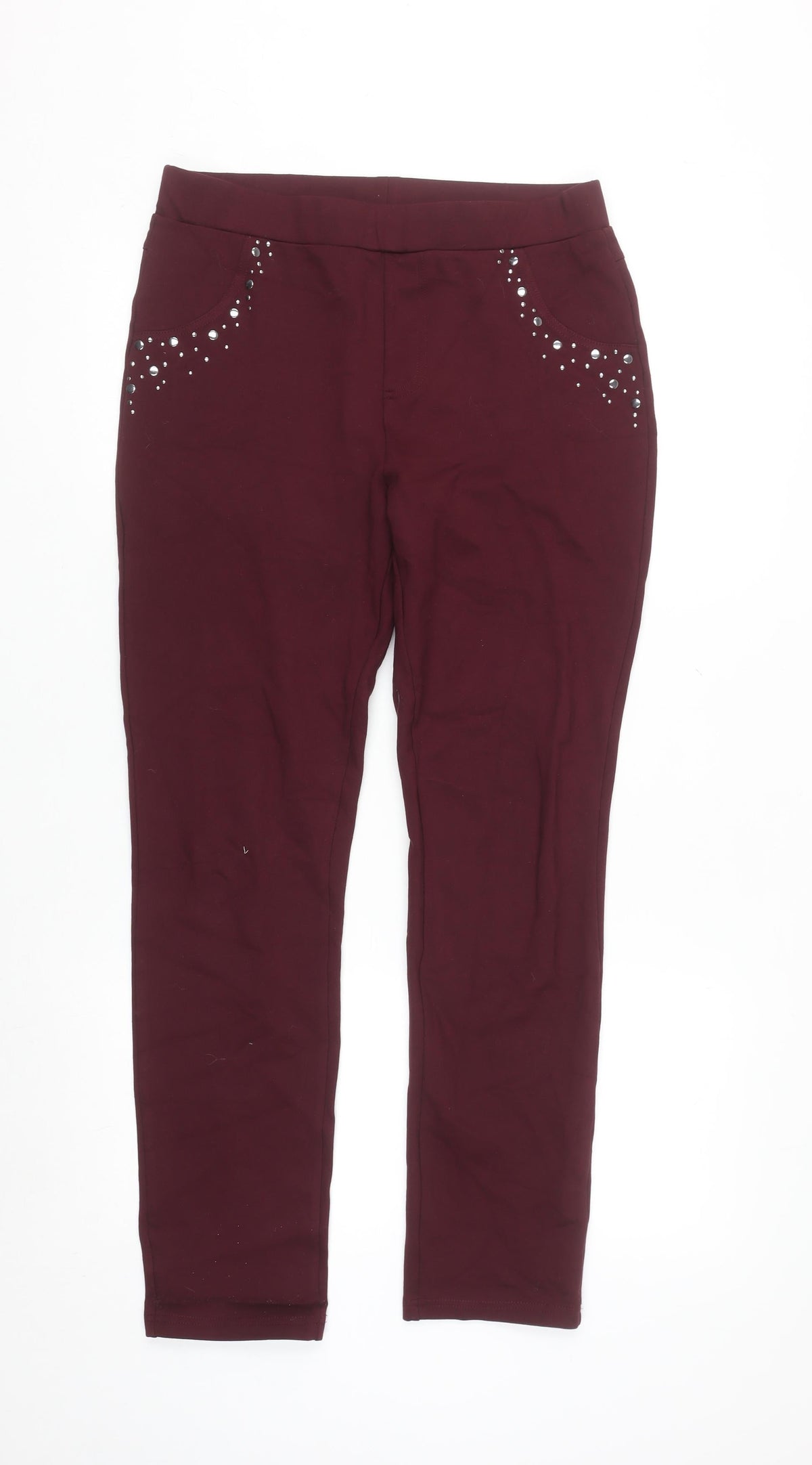 Paco Boutique Womens Red Rhinestone Slim Leg Stretch Leggings Size 12