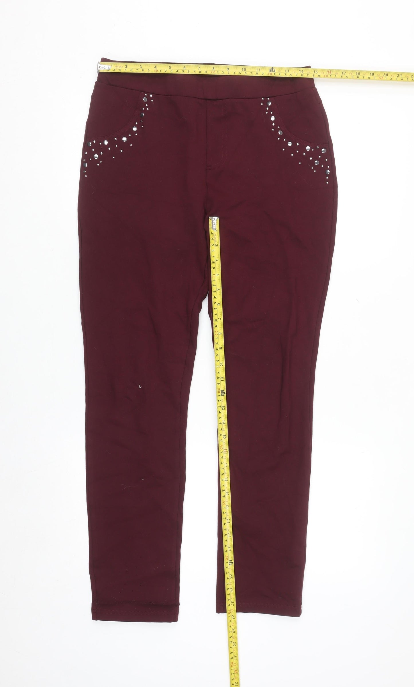 Paco Boutique Womens Red Rhinestone Slim Leg Stretch Leggings Size 12